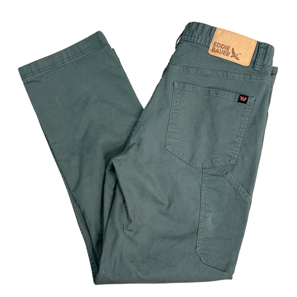Eddie Bauer Canvas Utility Pants Men 34x30 Olive Specialty Dyed Straight Leg